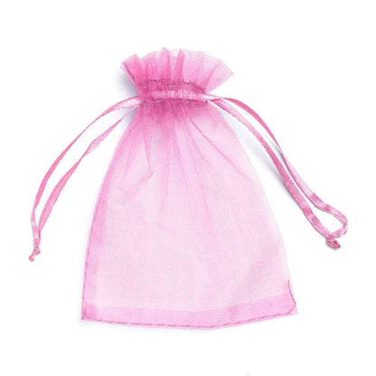  delicate pink organza drawstring pouch, designed for storing or gifting small crystals and gemstones.